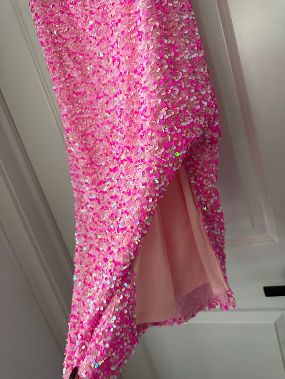 Barbie Vibes One-Shoulder Pink Sequin Dress - Picture 4 of 9